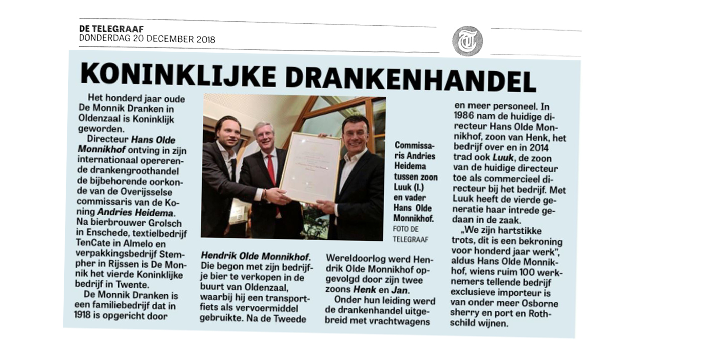 Krantenartikel De Monnik Dranken De Telegraaf